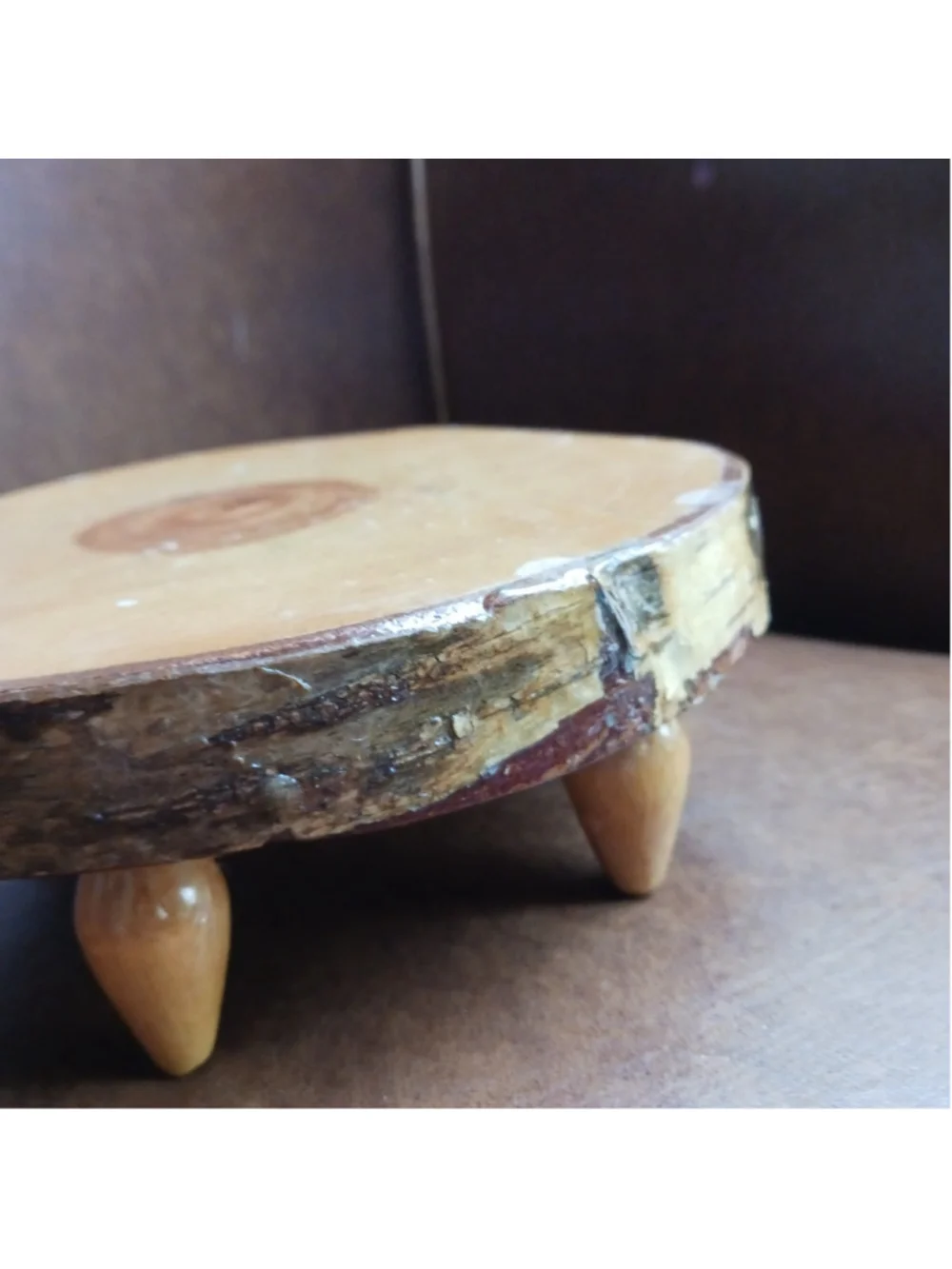 VTG Birch Slab Charcuterie Pedestal Shellac Handmade Folk Art Primitive